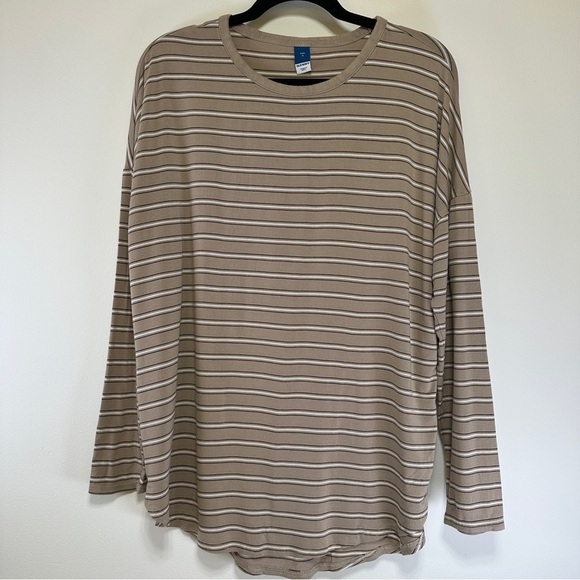 Old Navy | Tan Striped Long Sleeve Shirt | Striped Tunic T-shirt - Picture 1 of 6